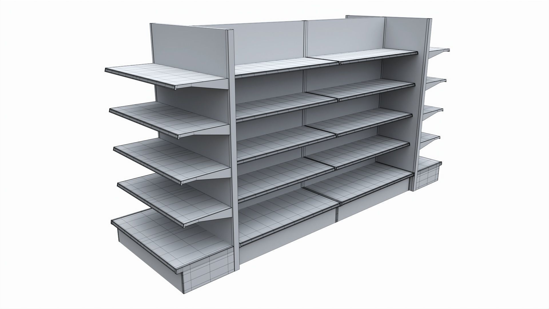 Store Shelving Double Sided Unit With End Cap Unit 3D model_5