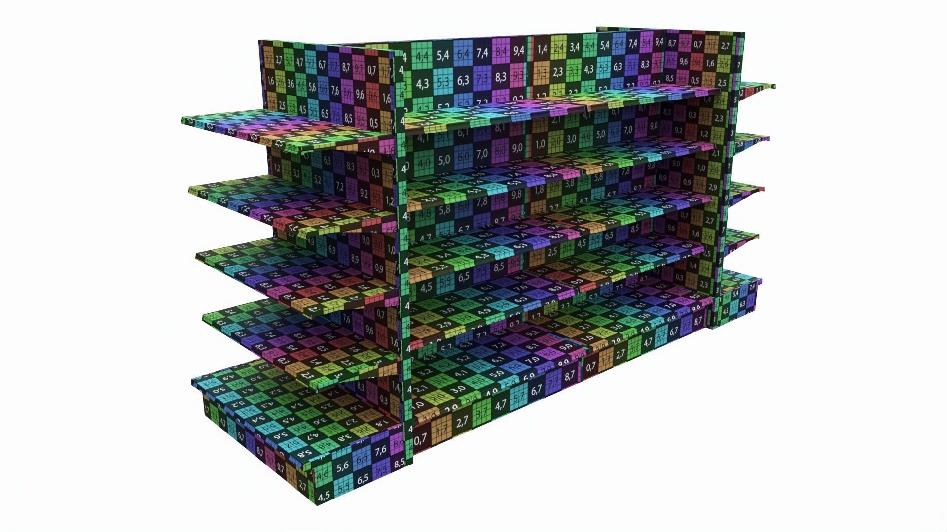 Store Shelving Double Sided Unit With End Cap Unit 3D model_6