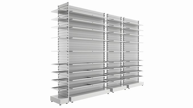 Store Slatwall Metal Double Sided Shelf Unit 3D model