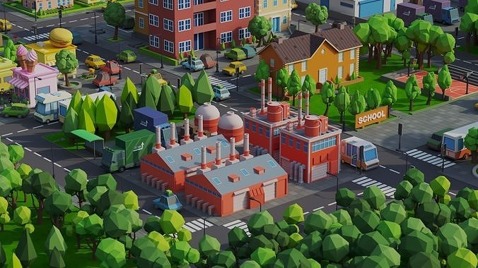 Low Poly City Low-poly 3D model 2