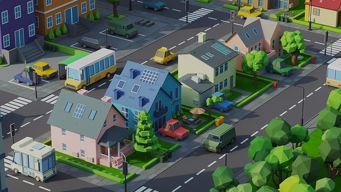 Low Poly City Low-poly 3D model 3