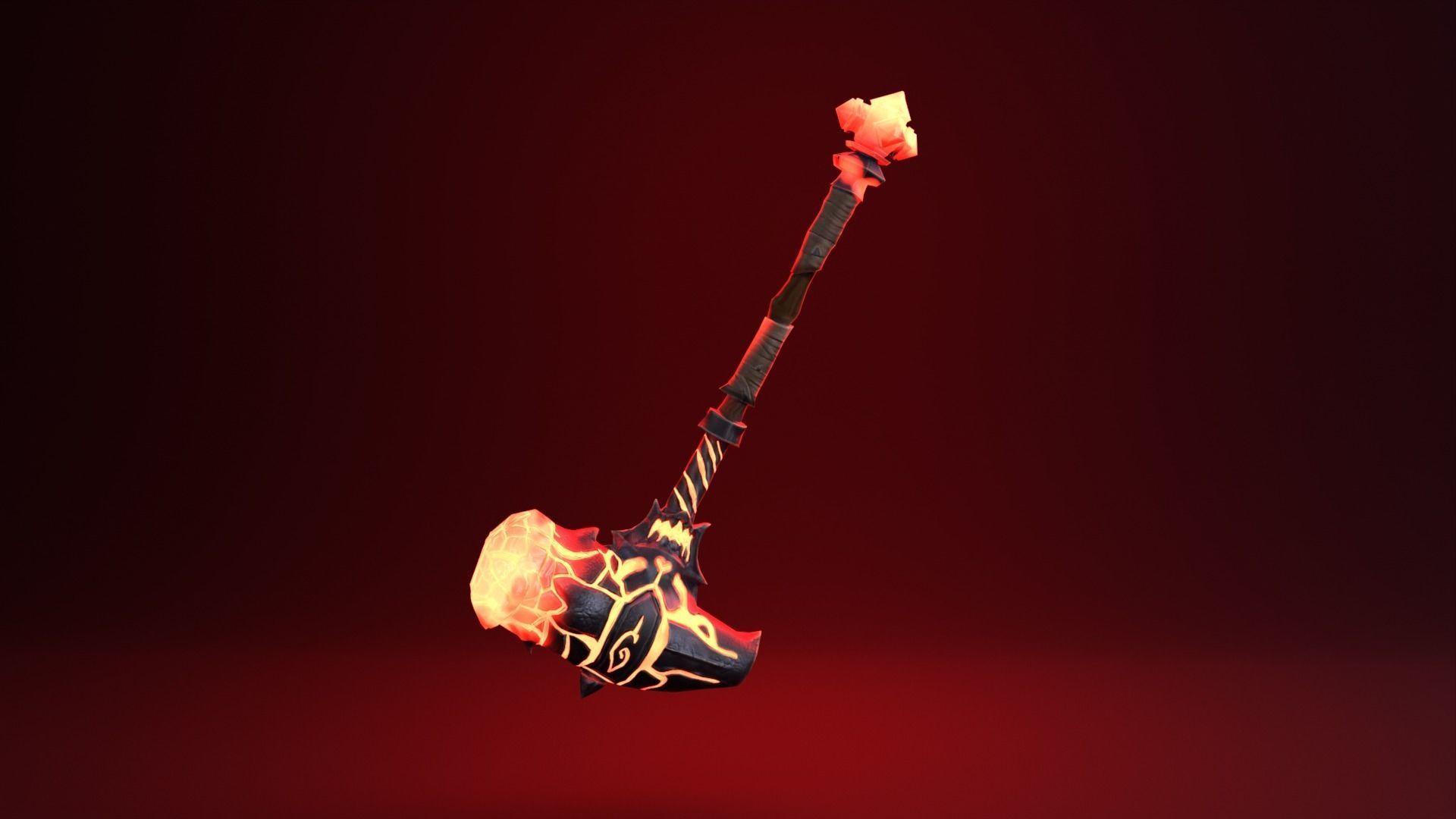 Fantasy Hammer - Fire Version Low-poly 3D model_7