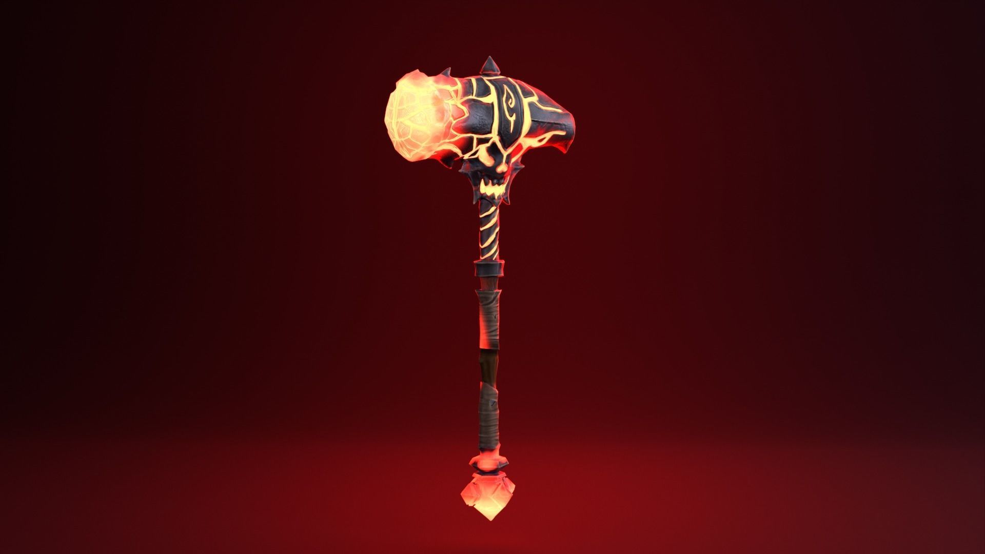 Fantasy Hammer - Fire Version Low-poly 3D model_3