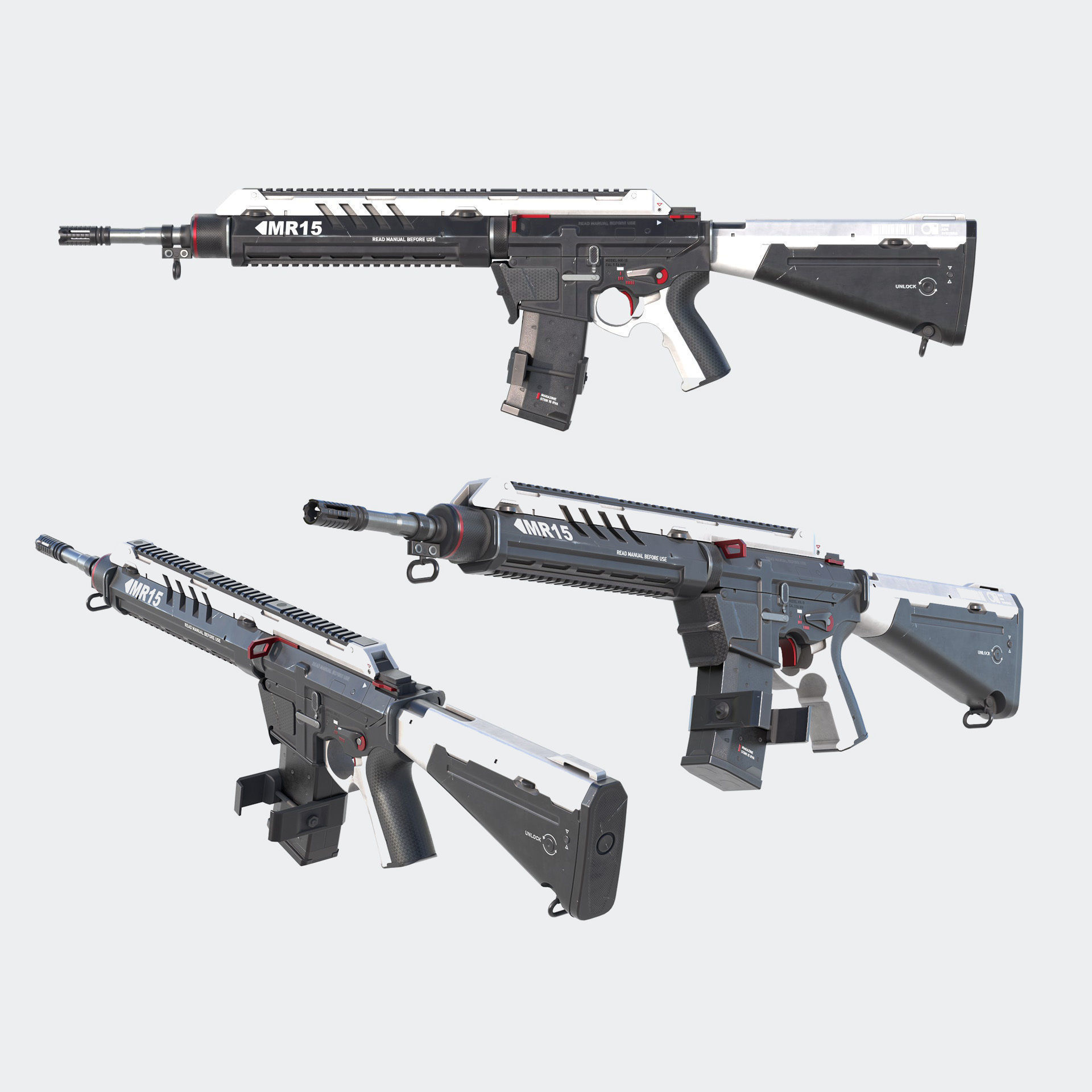 MR-15 Assault Rifle Low-poly 3D model_1