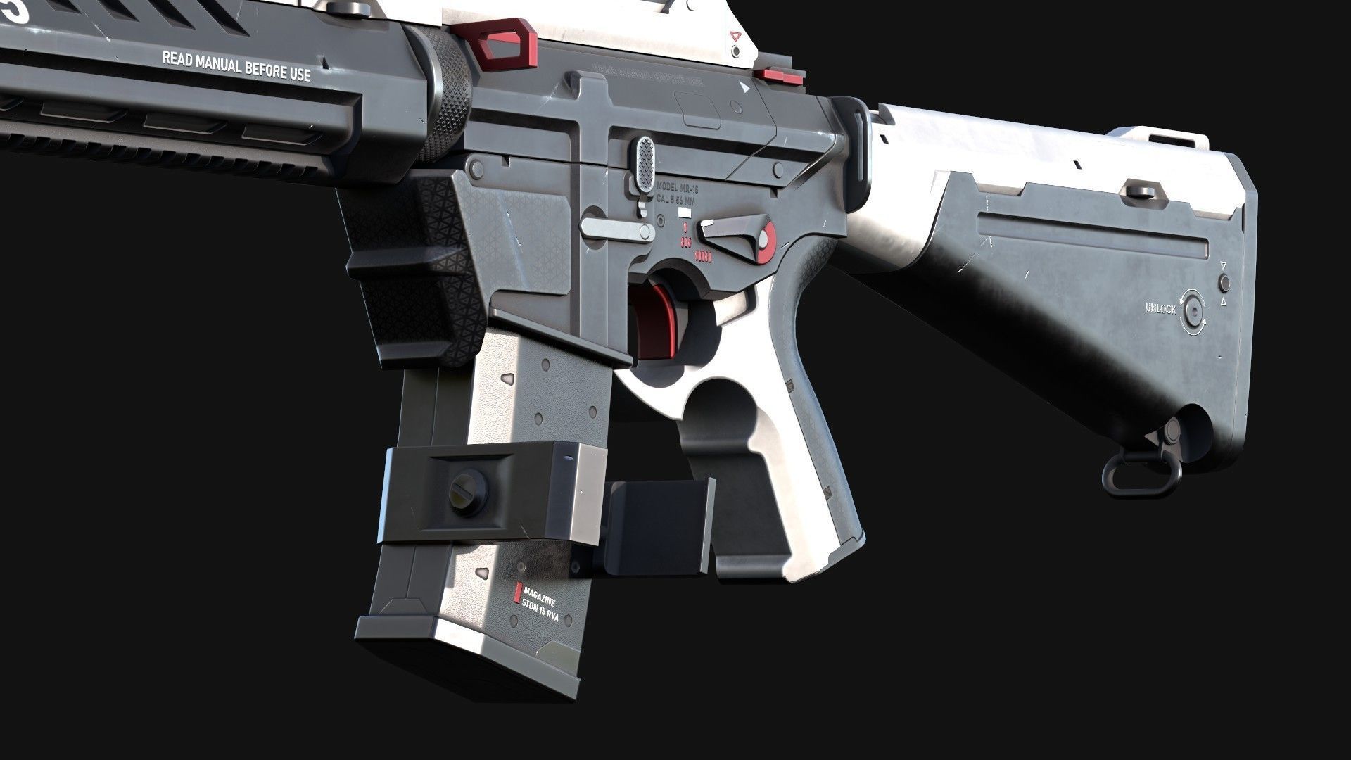 MR-15 Assault Rifle Low-poly 3D model_6