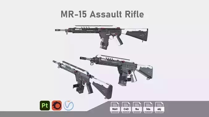 MR-15 Assault Rifle Low-poly 3D model