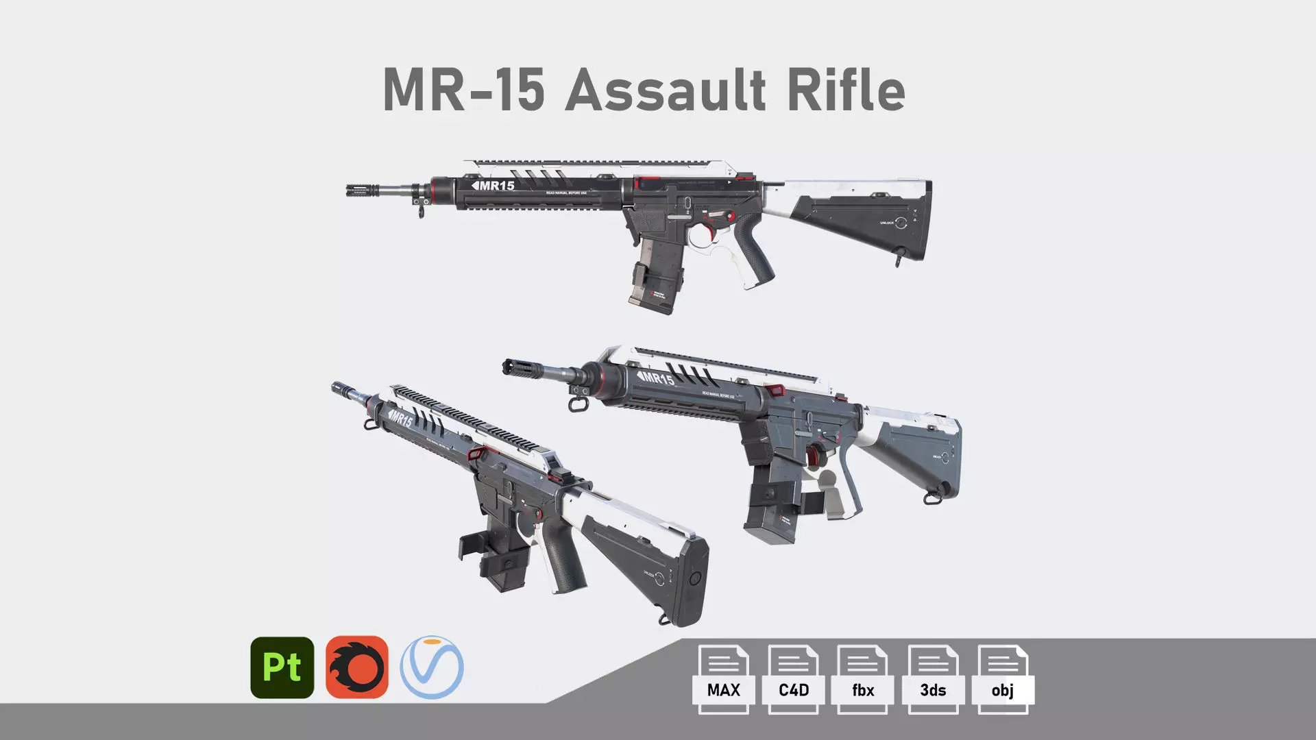 MR-15 Assault Rifle Low-poly 3D model_0