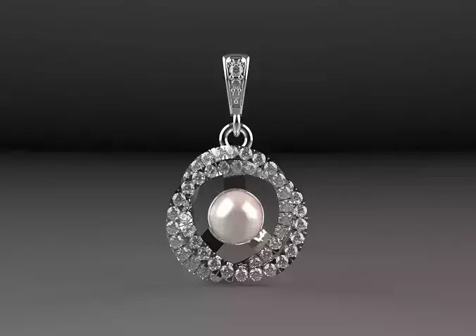 White gold pearl diamond teardrop STL pendant model pp0001