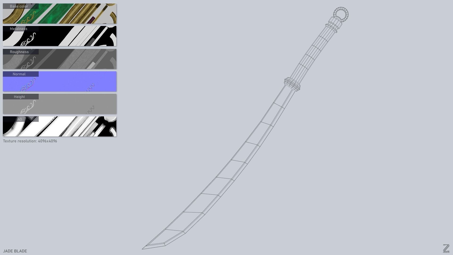 Jade blade Low-poly 3D model_3