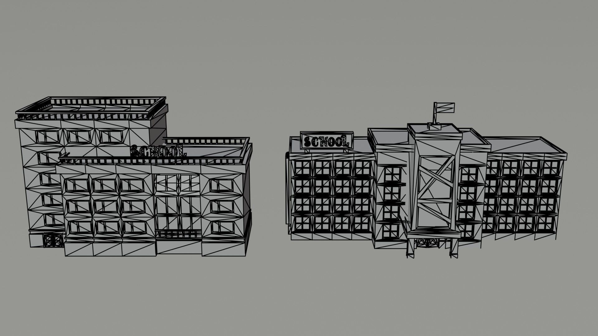 Cartoon Schools Polygonal Style Low-poly 3D model_4