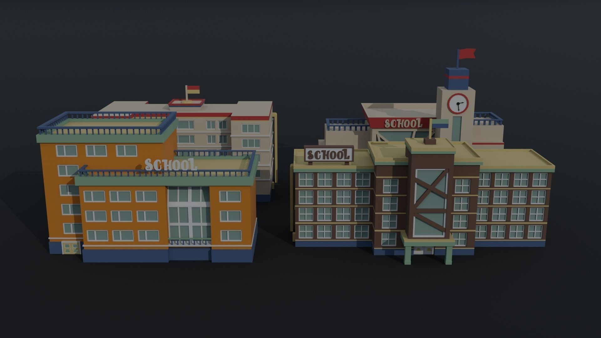 Cartoon Schools Polygonal Style Low-poly 3D model_1