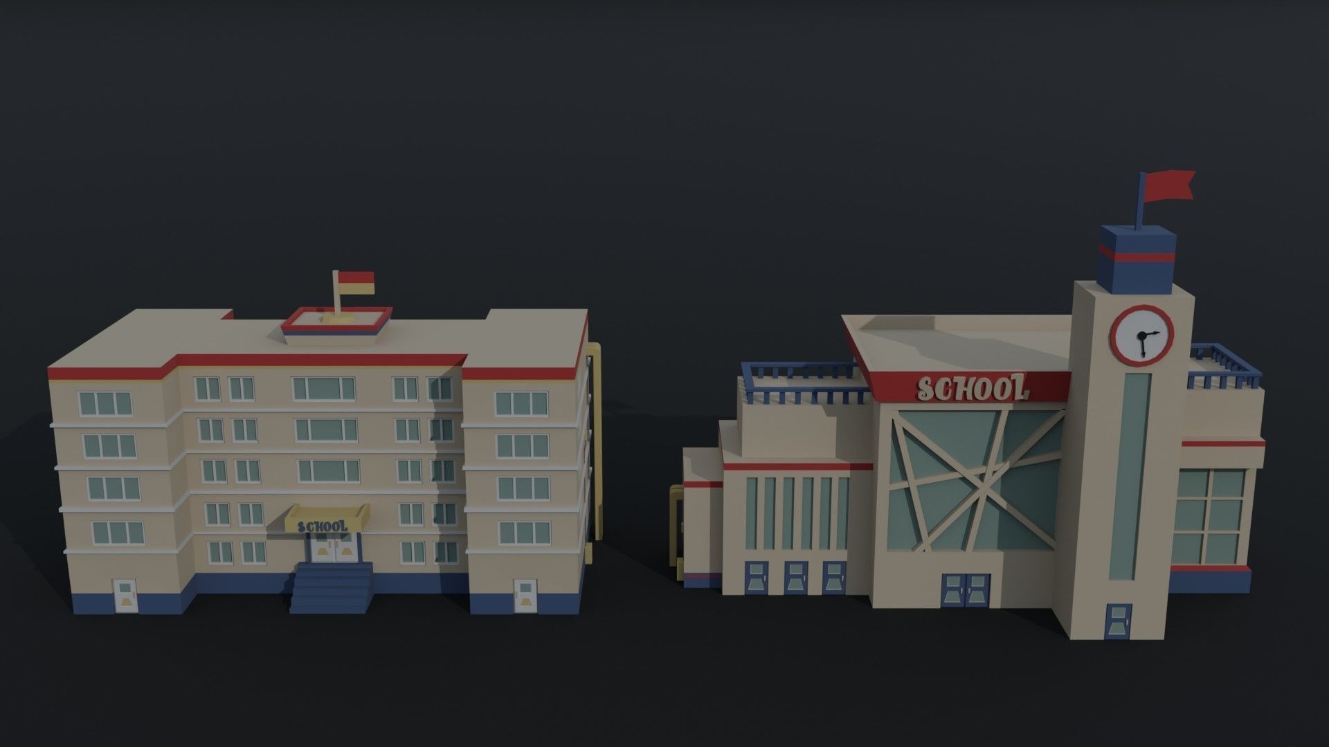 Cartoon Schools Polygonal Style Low-poly 3D model_3