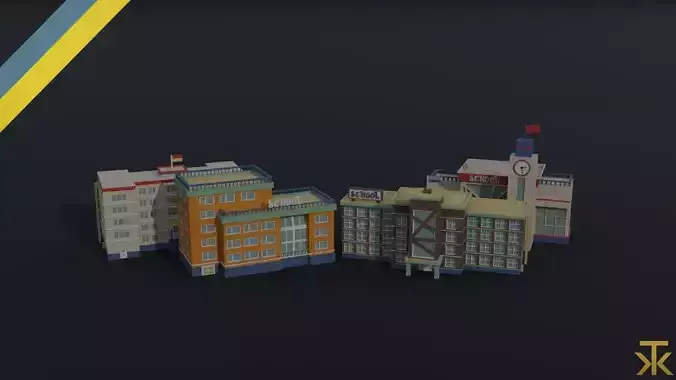 Cartoon Schools Polygonal Style Low-poly 3D model
