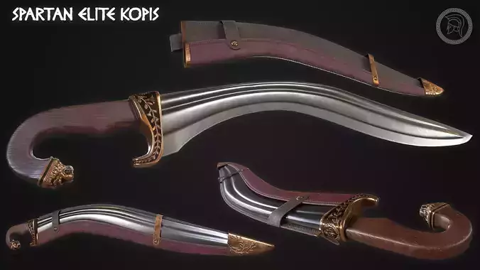 Spartan Elite Kopis Sword Lowpoly Game Ready Model