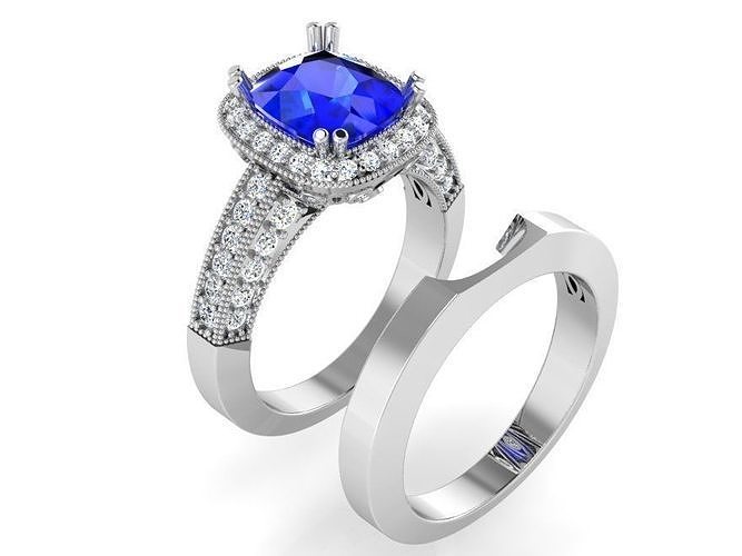 Cushion Halo Ring With Band 3122 3D print model