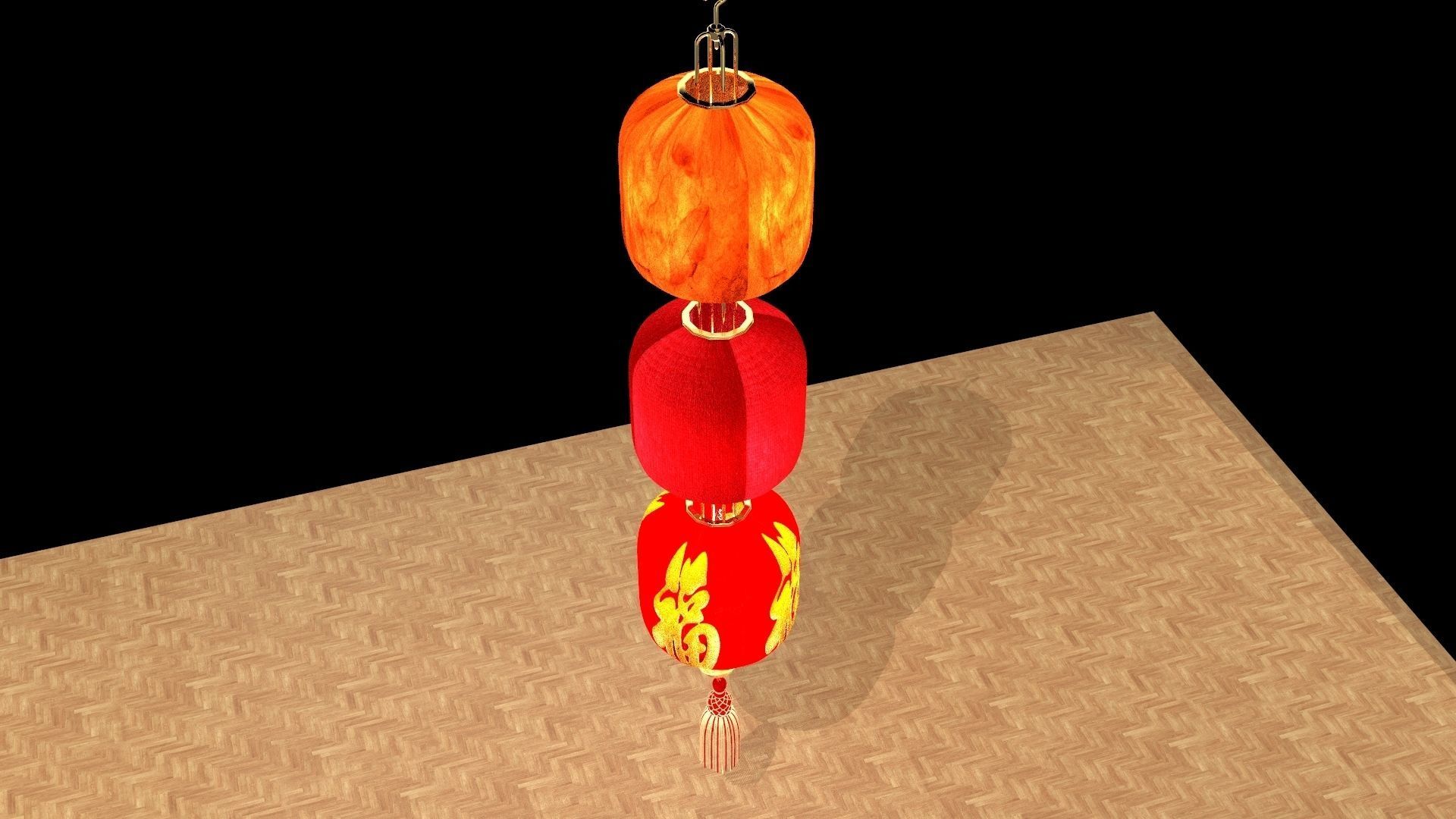 Chinese red  lantern 3D model_4