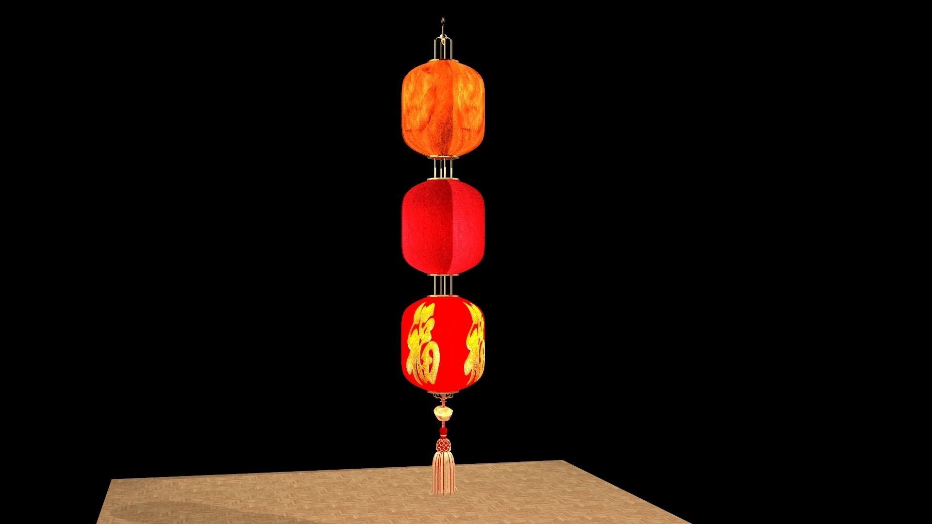 Chinese red  lantern 3D model_1