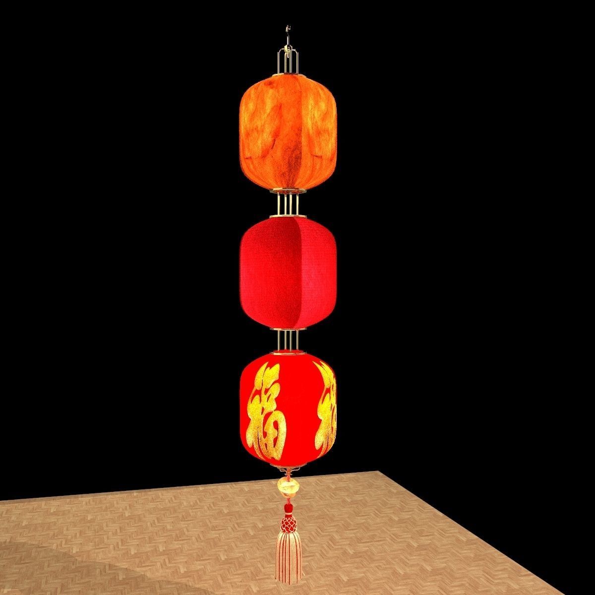 Chinese red  lantern 3D model_5
