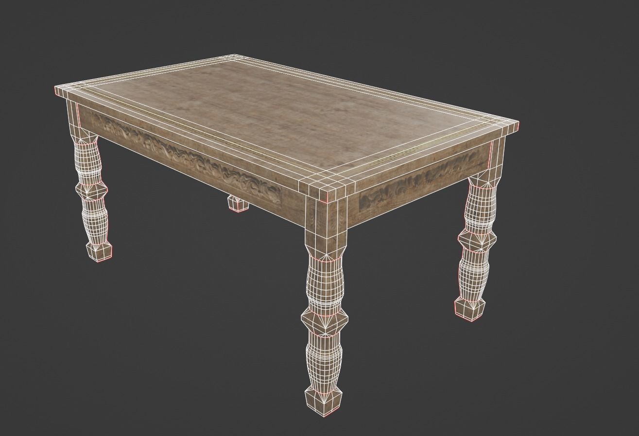 Vintage Table Low-poly 3D model_14