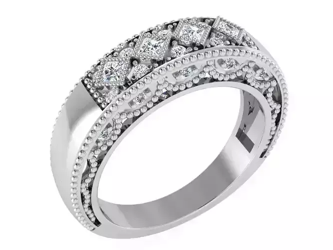 Rhombus Milgrain Band Ring 3146