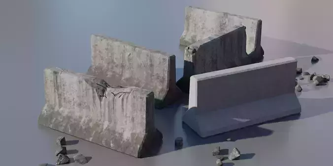 Set of Concrete barrier Low-poly 3D model