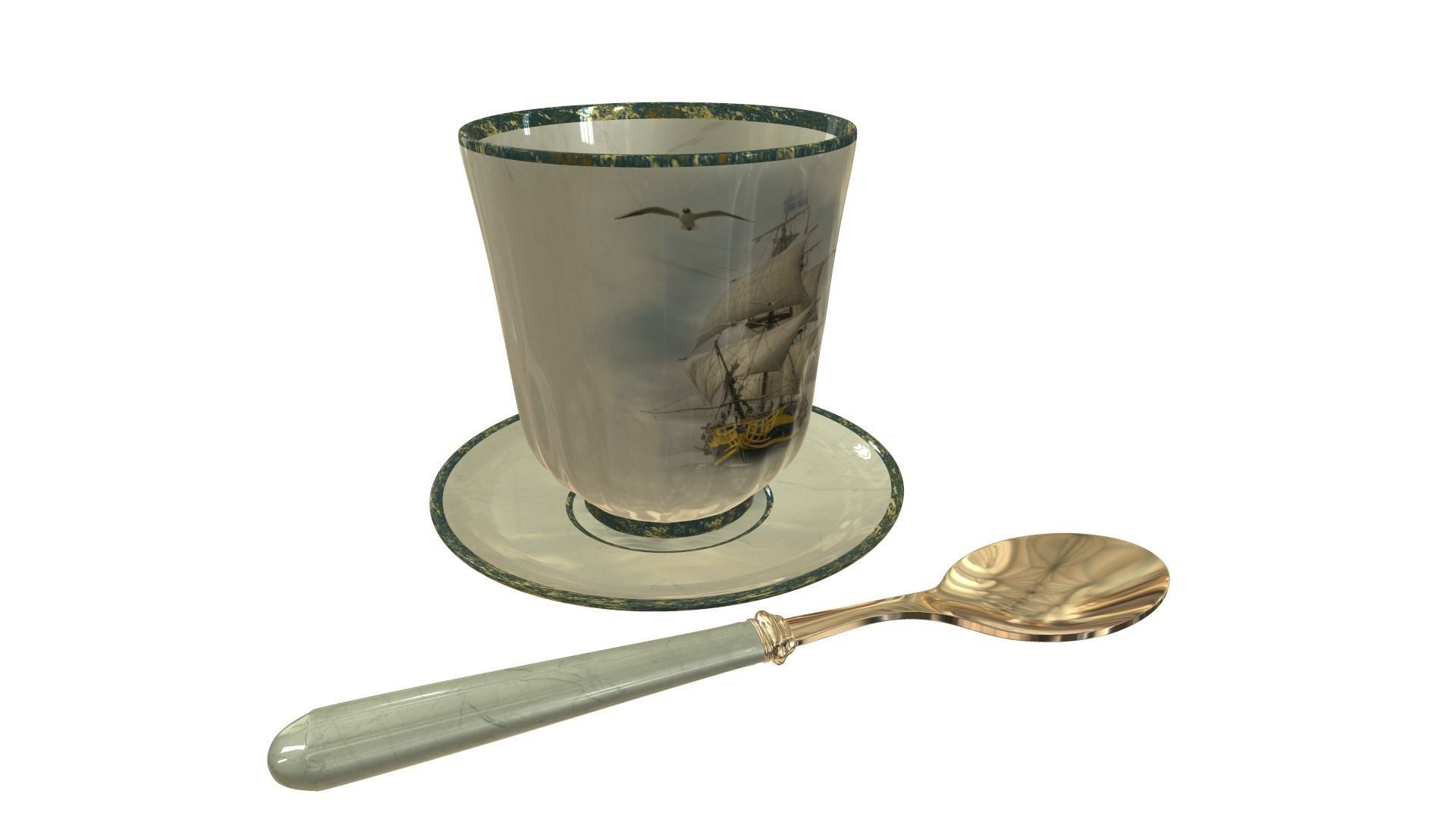 Cup with a ship 3D model_1