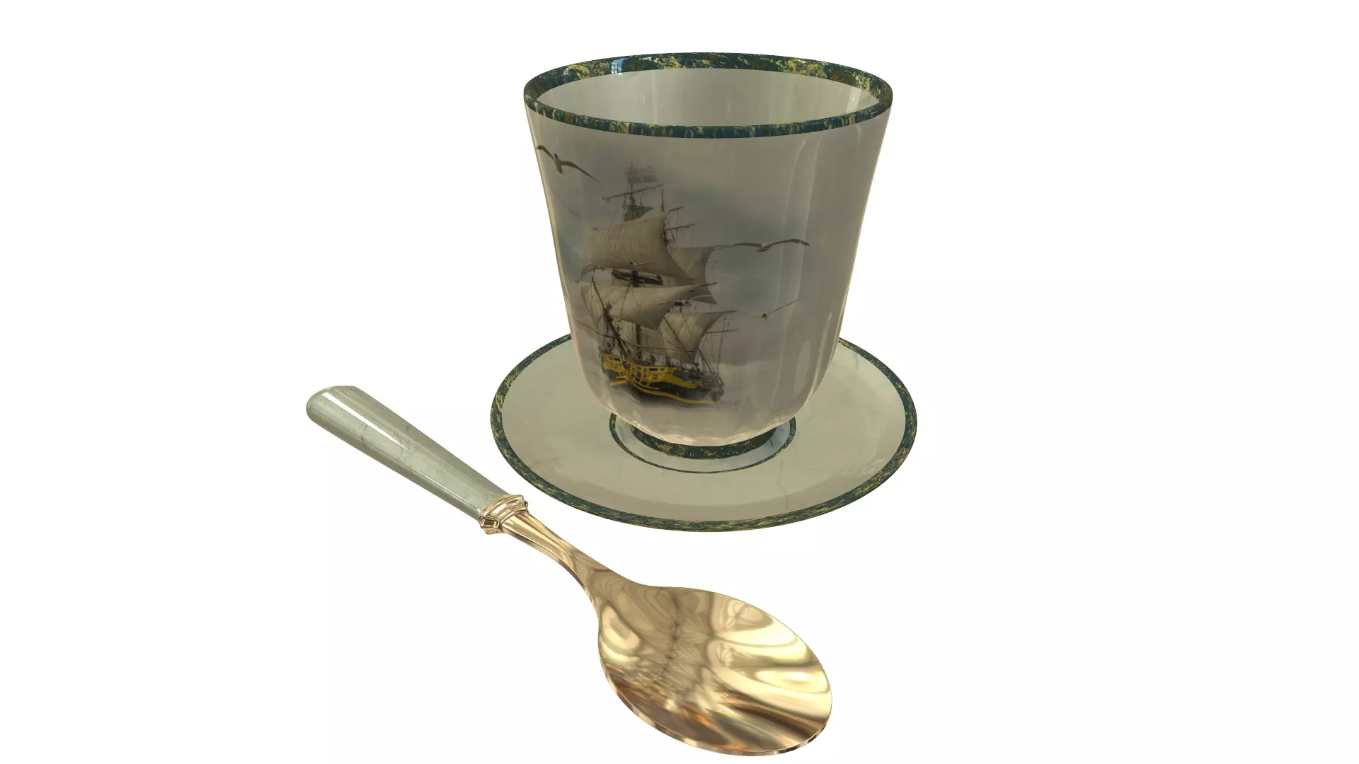 Cup with a ship 3D model_0