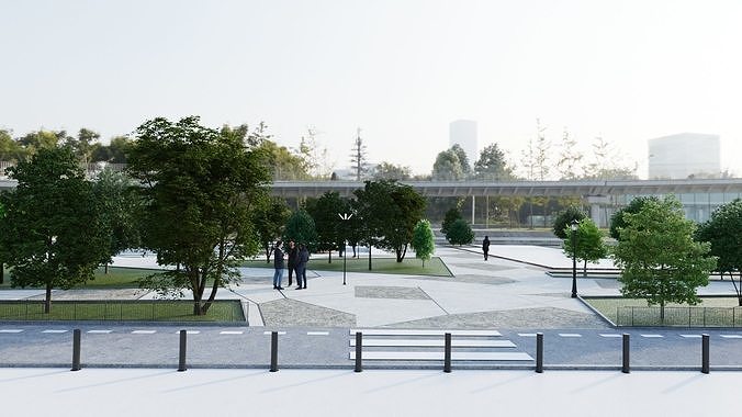 Modern City park 3D scene 3D model 5