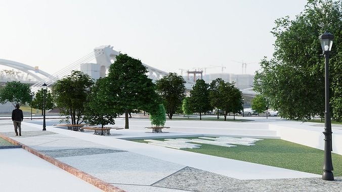 Modern City park 3D scene 3D model 3