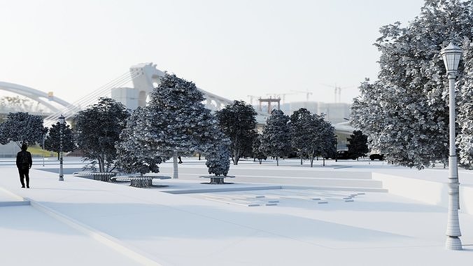 Modern City park 3D scene 3D model 6