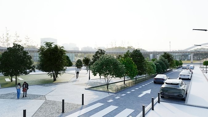 Modern City park 3D scene 3D model 4