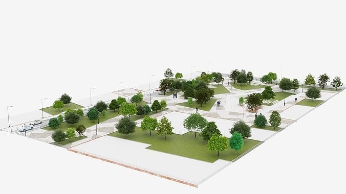 Modern City park 3D scene 3D model 7