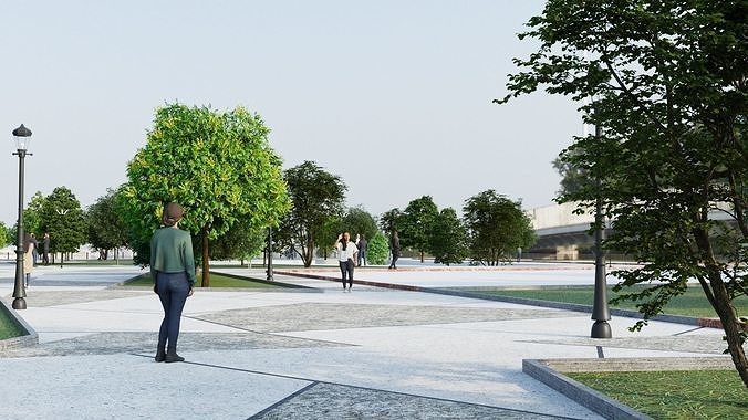 Modern City park 3D scene 3D model 2