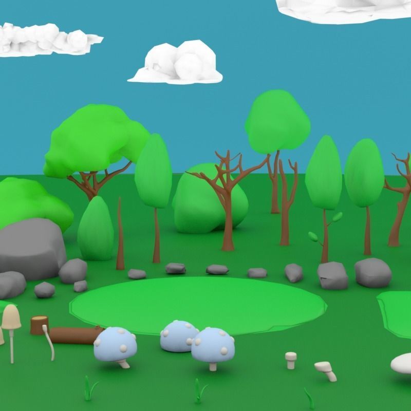 LowPoly Nature Asset Pack Trees Grass and Rocks for AR VR Games Low-poly 3D model_2