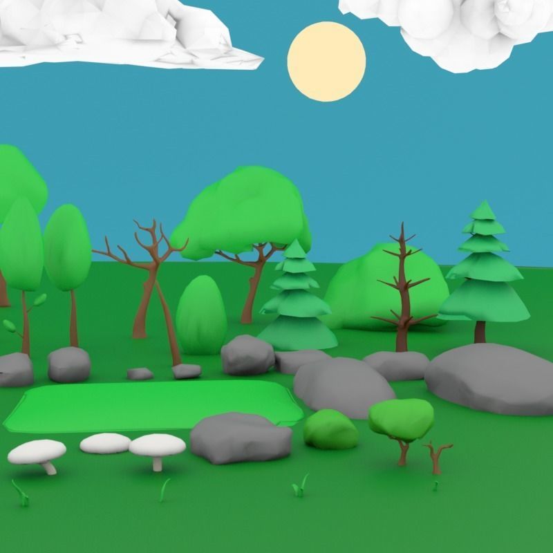 LowPoly Nature Asset Pack Trees Grass and Rocks for AR VR Games Low-poly 3D model_8