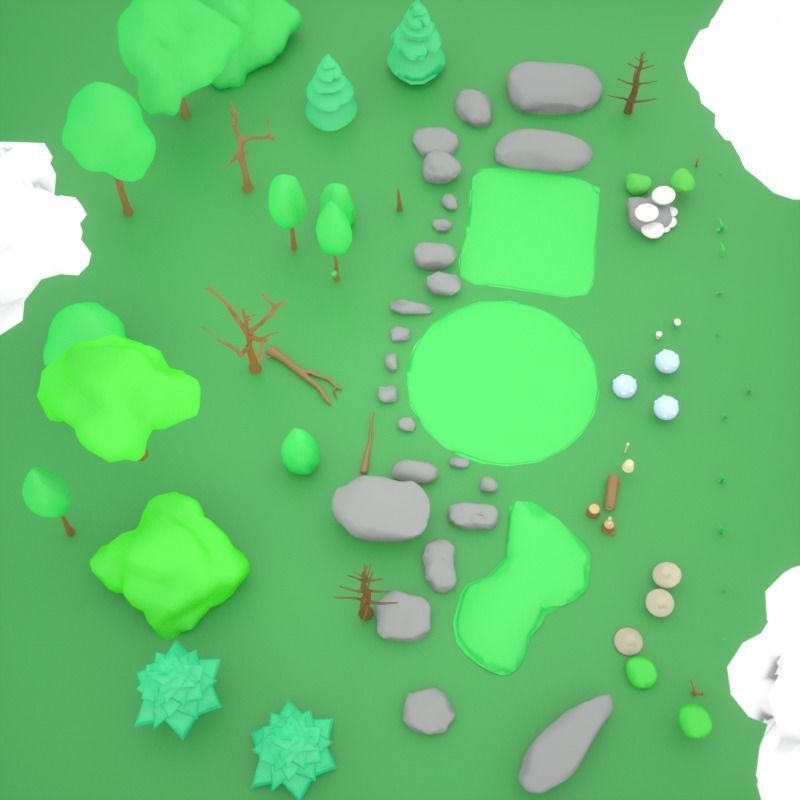 LowPoly Nature Asset Pack Trees Grass and Rocks for AR VR Games Low-poly 3D model_16