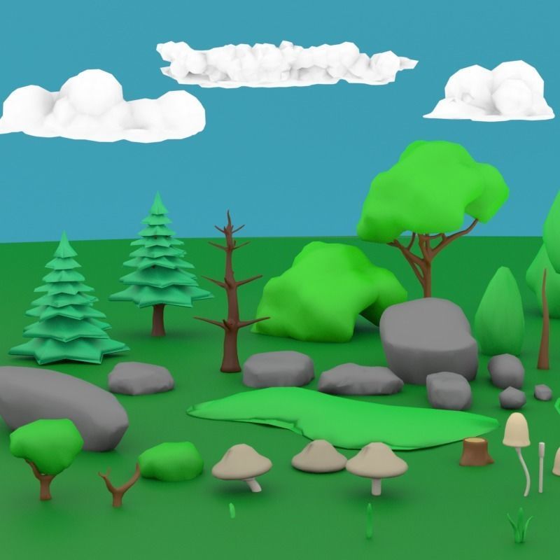 LowPoly Nature Asset Pack Trees Grass and Rocks for AR VR Games Low-poly 3D model_6
