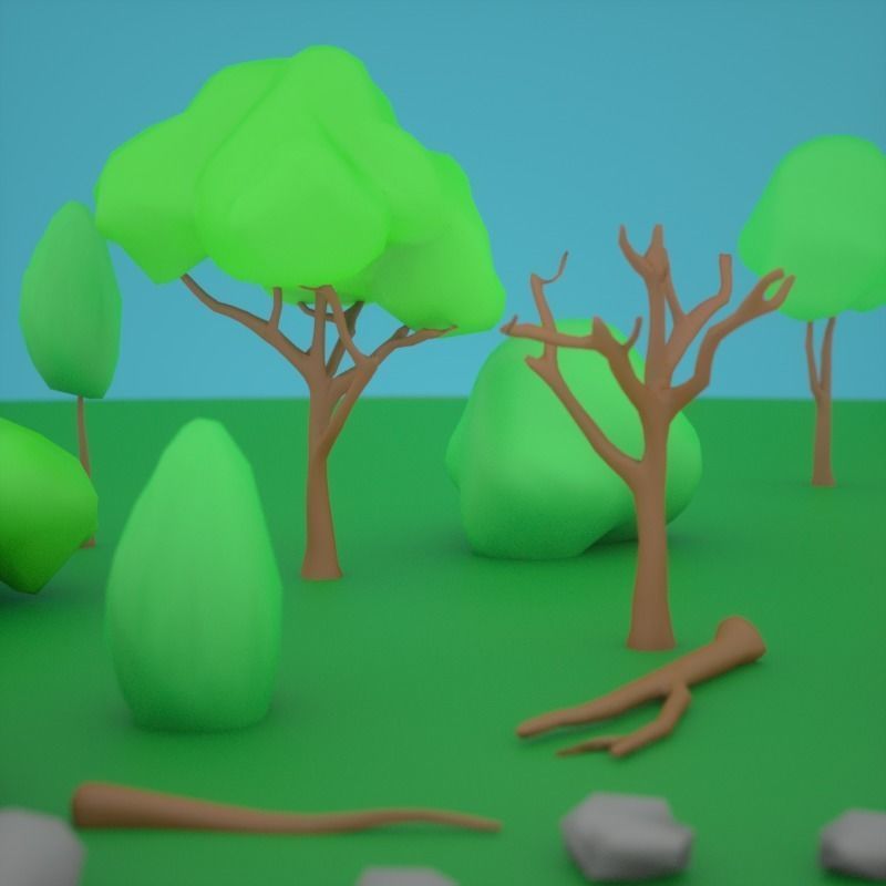 LowPoly Nature Asset Pack Trees Grass and Rocks for AR VR Games Low-poly 3D model_17