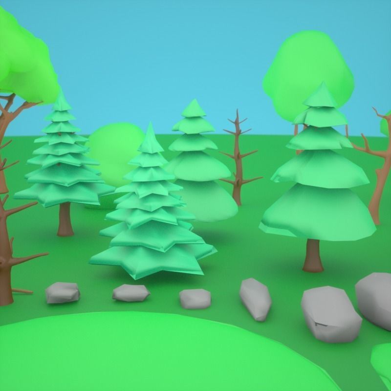 LowPoly Nature Asset Pack Trees Grass and Rocks for AR VR Games Low-poly 3D model_10