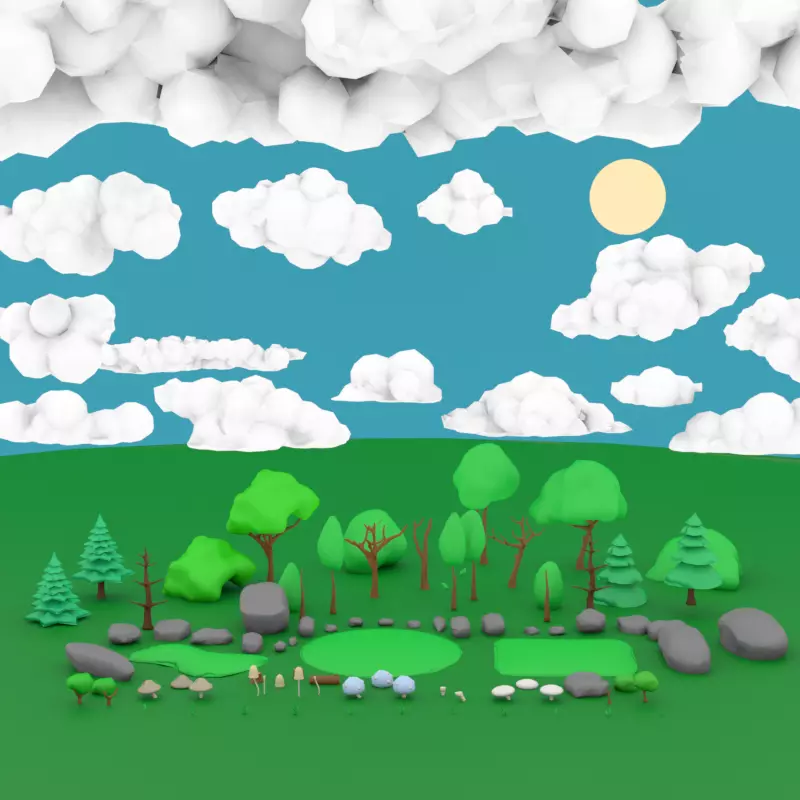 LowPoly Nature Asset Pack Trees Grass and Rocks for AR VR Games Low-poly 3D model_0