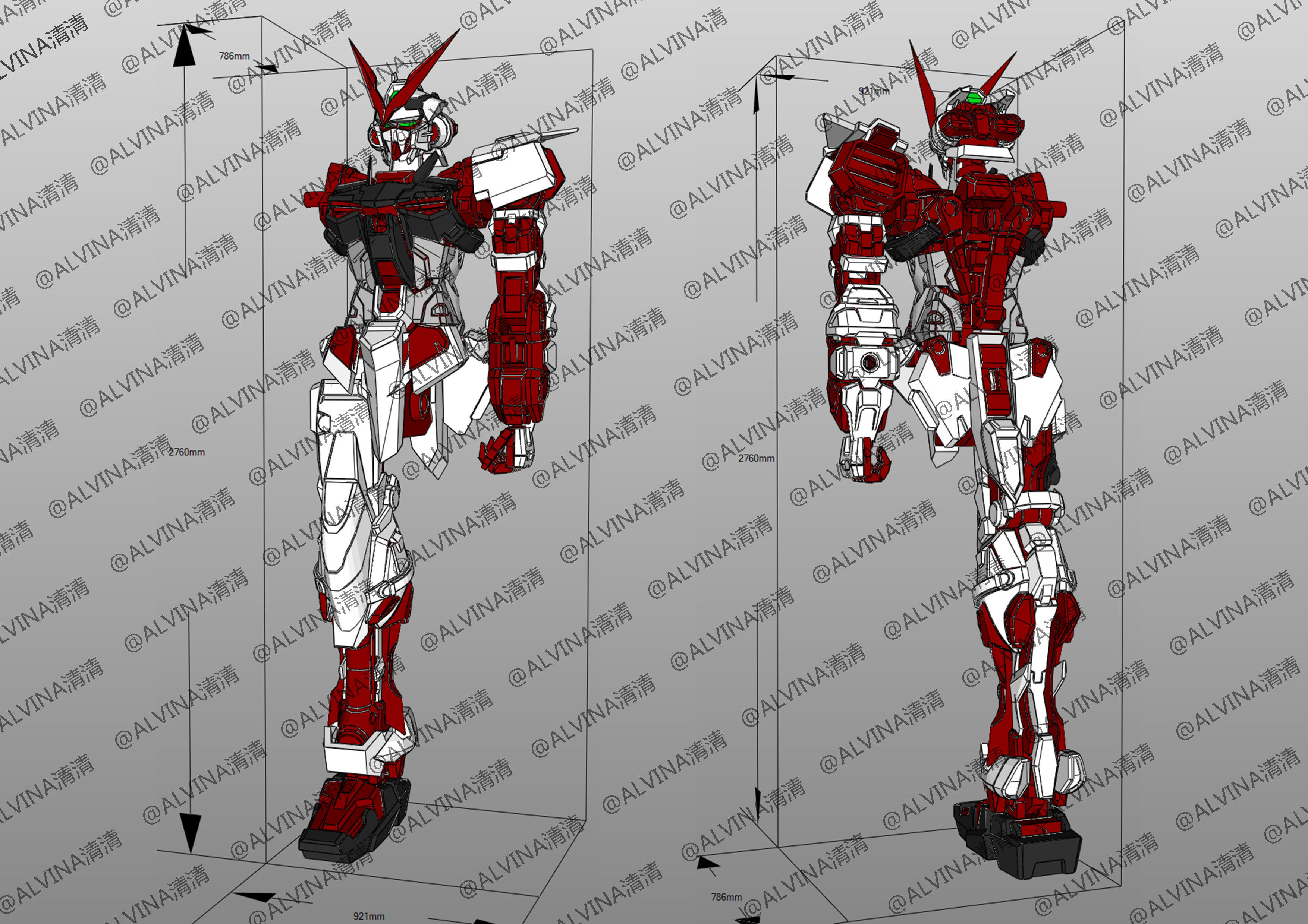 Gundam Astray Red Frame KAI Pepakura Foam Cosplay Template Low-poly 3D model_1