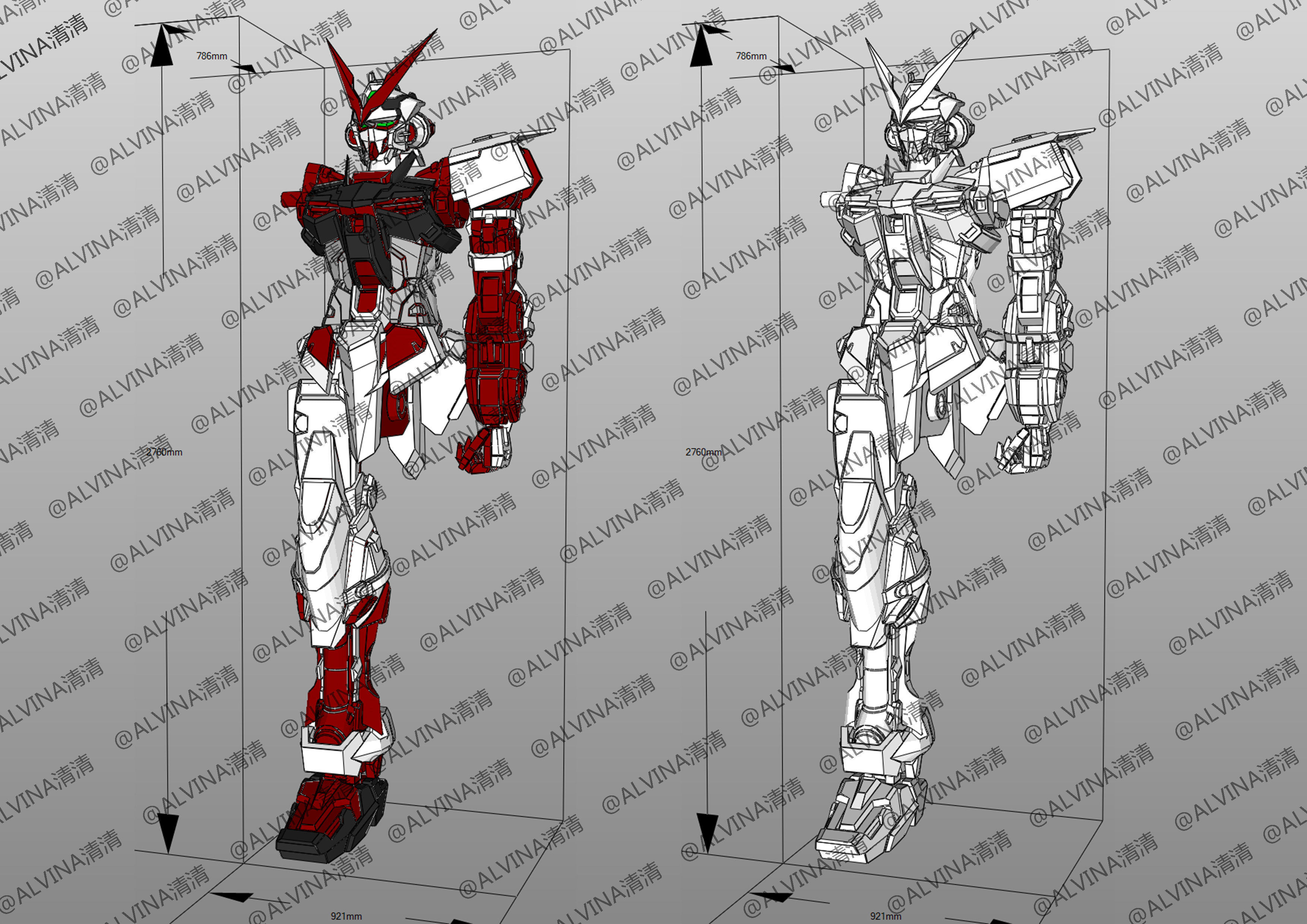 Gundam Astray Red Frame KAI Pepakura Foam Cosplay Template Low-poly 3D model_2