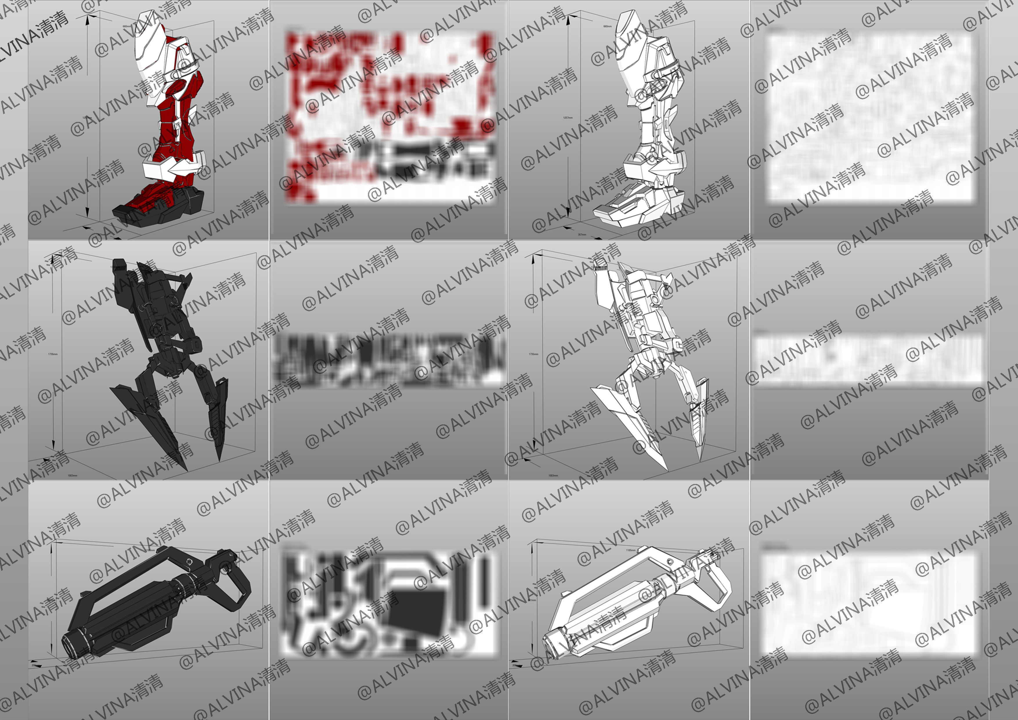 Gundam Astray Red Frame KAI Pepakura Foam Cosplay Template Low-poly 3D model_7