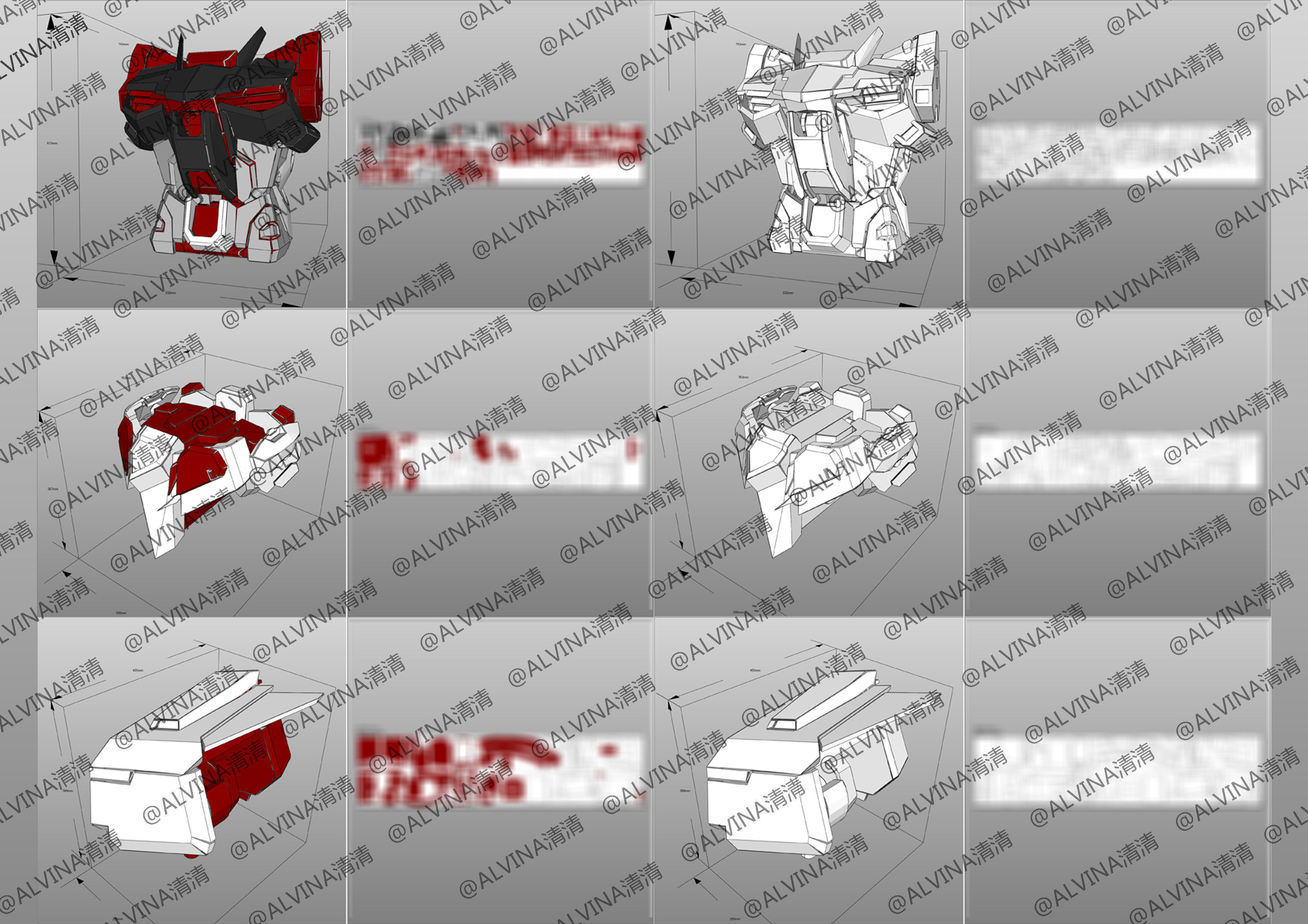 Gundam Astray Red Frame KAI Pepakura Foam Cosplay Template Low-poly 3D model_5