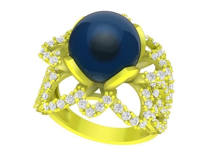 6580 diamond pearl women fashion ring 3D print model