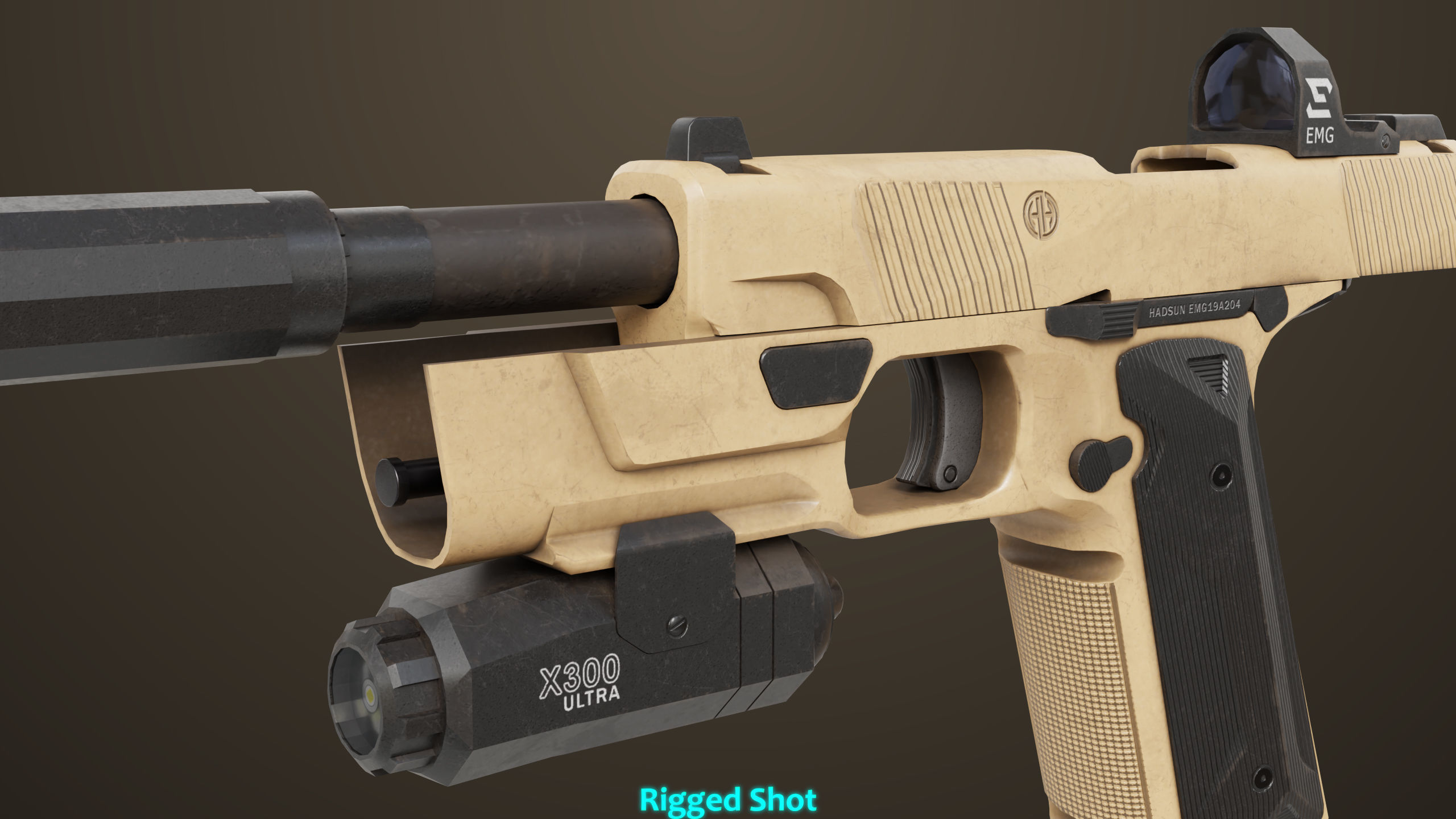 Pistol 03 Brown Generic  All PBR Unity UE Textures Included Low-poly 3D model_26