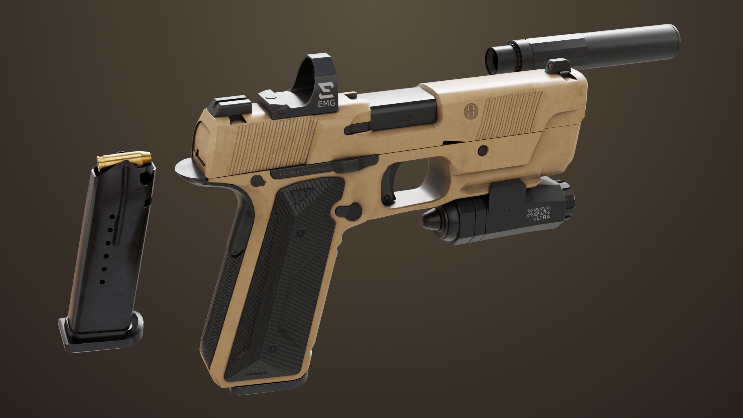 Pistol 03 Brown Generic  All PBR Unity UE Textures Included Low-poly 3D model_23