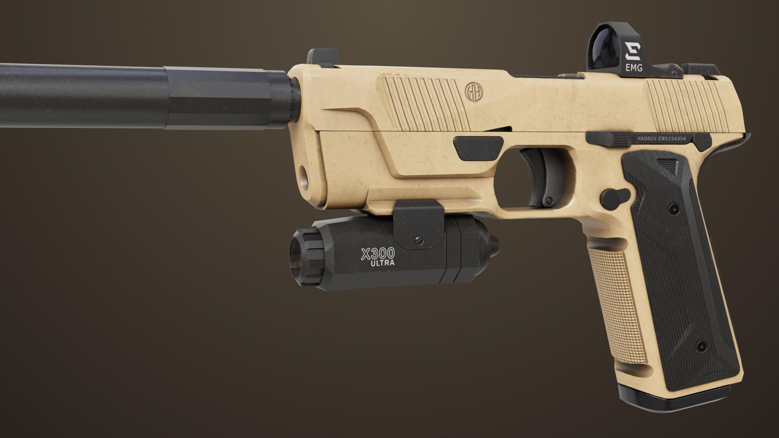 Pistol 03 Brown Generic  All PBR Unity UE Textures Included Low-poly 3D model_11