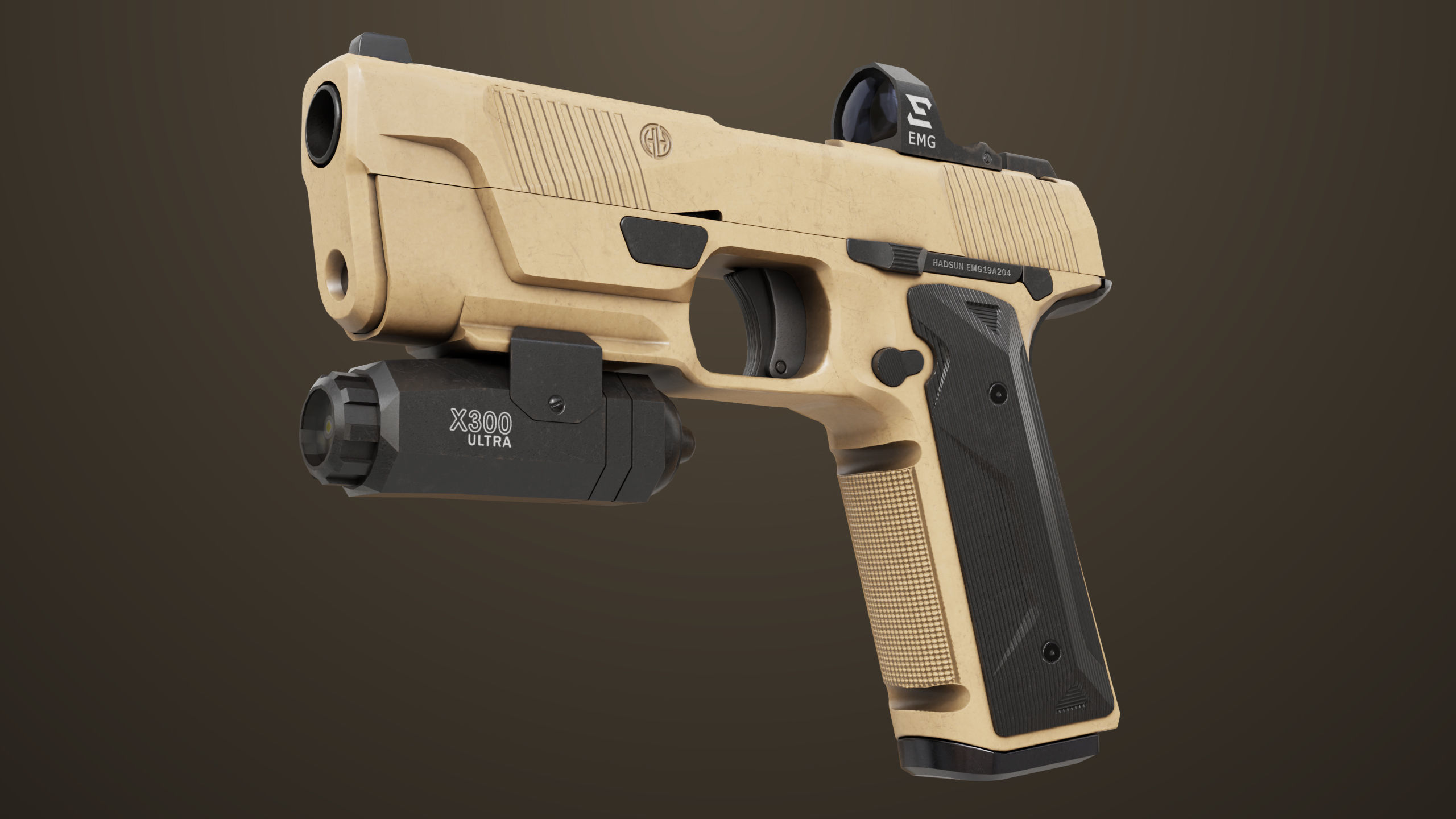 Pistol 03 Brown Generic  All PBR Unity UE Textures Included Low-poly 3D model_5