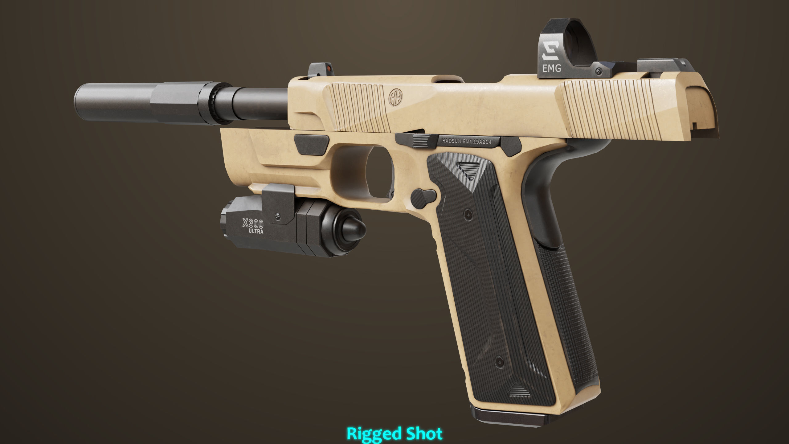 Pistol 03 Brown Generic  All PBR Unity UE Textures Included Low-poly 3D model_4